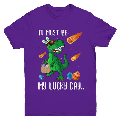 Funny Easter Bunny Dinosaur It Must Be My Lucky Day Youth-Youth Shirt-Youth T-Shirt-Purple