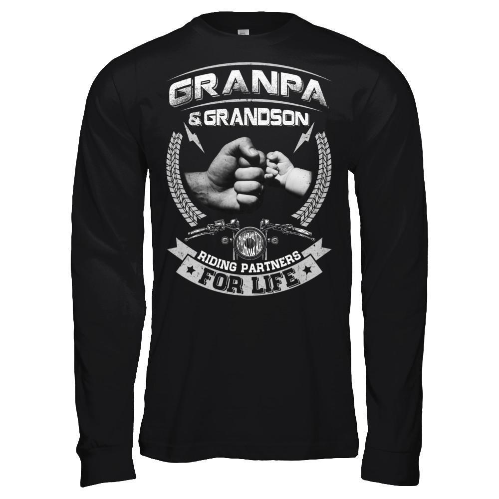 Motocross Grandpa And Grandson Riding Partners For Life-T-Shirt & Hoodie-Long Sleeve T-Shirt-Black