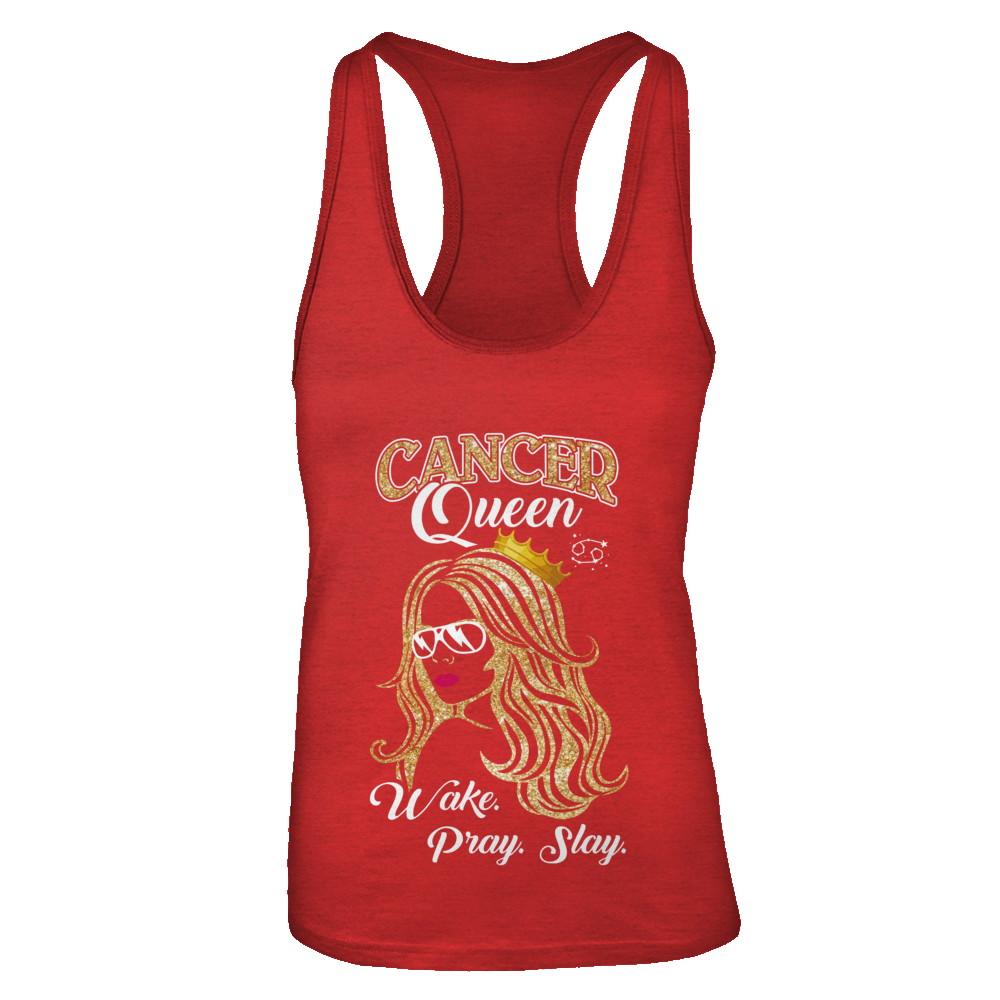 Cancer Queen Wake Pray Slay June July Girl Birthday Gift-T-Shirt & Tank Top-Women's Ideal Racerback Tank-Red