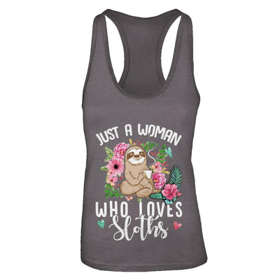 Just A Woman Who Loves Sloths-T-Shirt & Tank Top-Women's Ideal Racerback Tank-Dark Grey