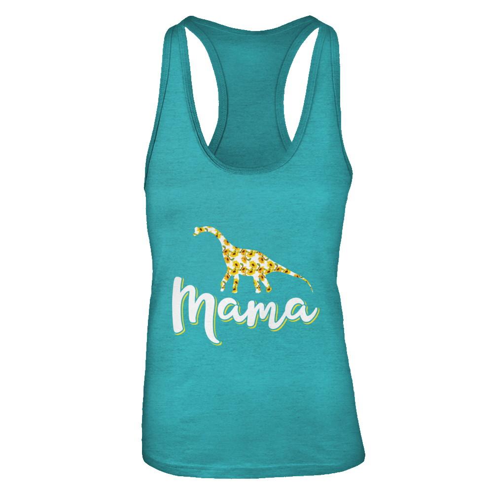 Sunflower Mama Saurus Dinosaur Mothers Day Gift-T-Shirt & Tank Top-Women's Ideal Racerback Tank-Tahiti Blue