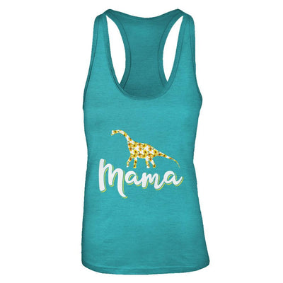 Sunflower Mama Saurus Dinosaur Mothers Day Gift-T-Shirt & Tank Top-Women's Ideal Racerback Tank-Tahiti Blue