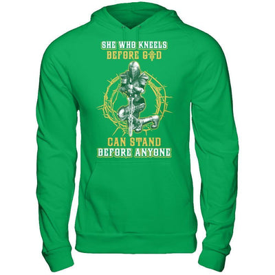 Knight Templar She Who Kneels Before God Can Stand Before Anyone-T-Shirt & Hoodie-Pullover Hoodie-Irish Green