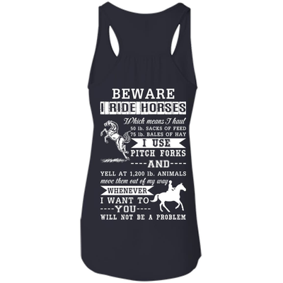 BEWARE I RIDE HORSES-T-Shirt & Hoodie-Women's Flowy Racerback Tank-Midnight