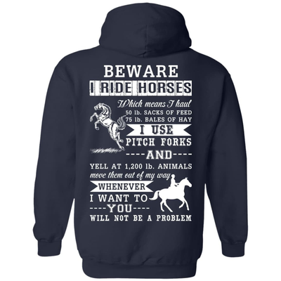 BEWARE I RIDE HORSES-T-Shirt & Hoodie-Pullover Hoodie-Navy