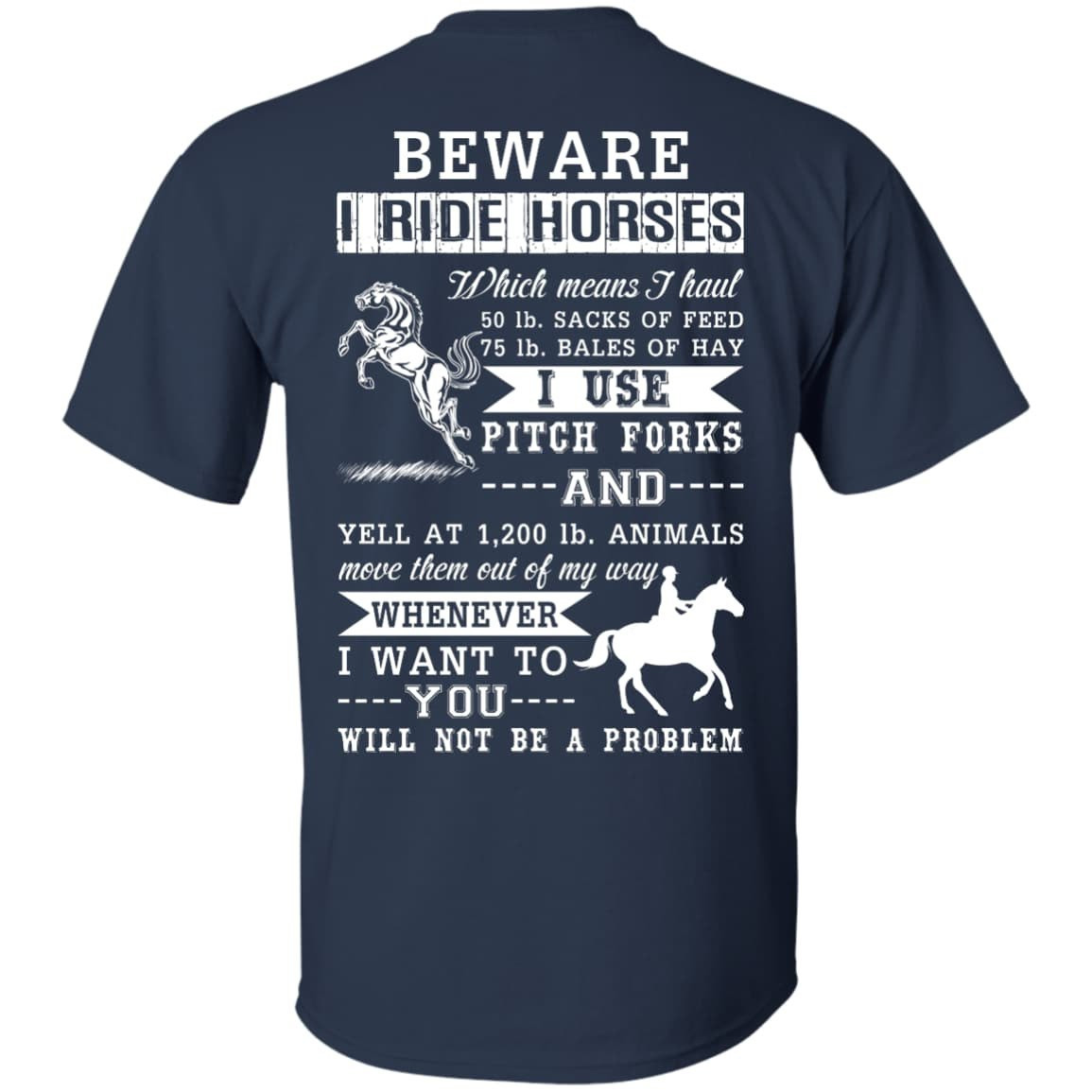 BEWARE I RIDE HORSES-T-Shirt & Hoodie-Classic T-Shirt-Navy