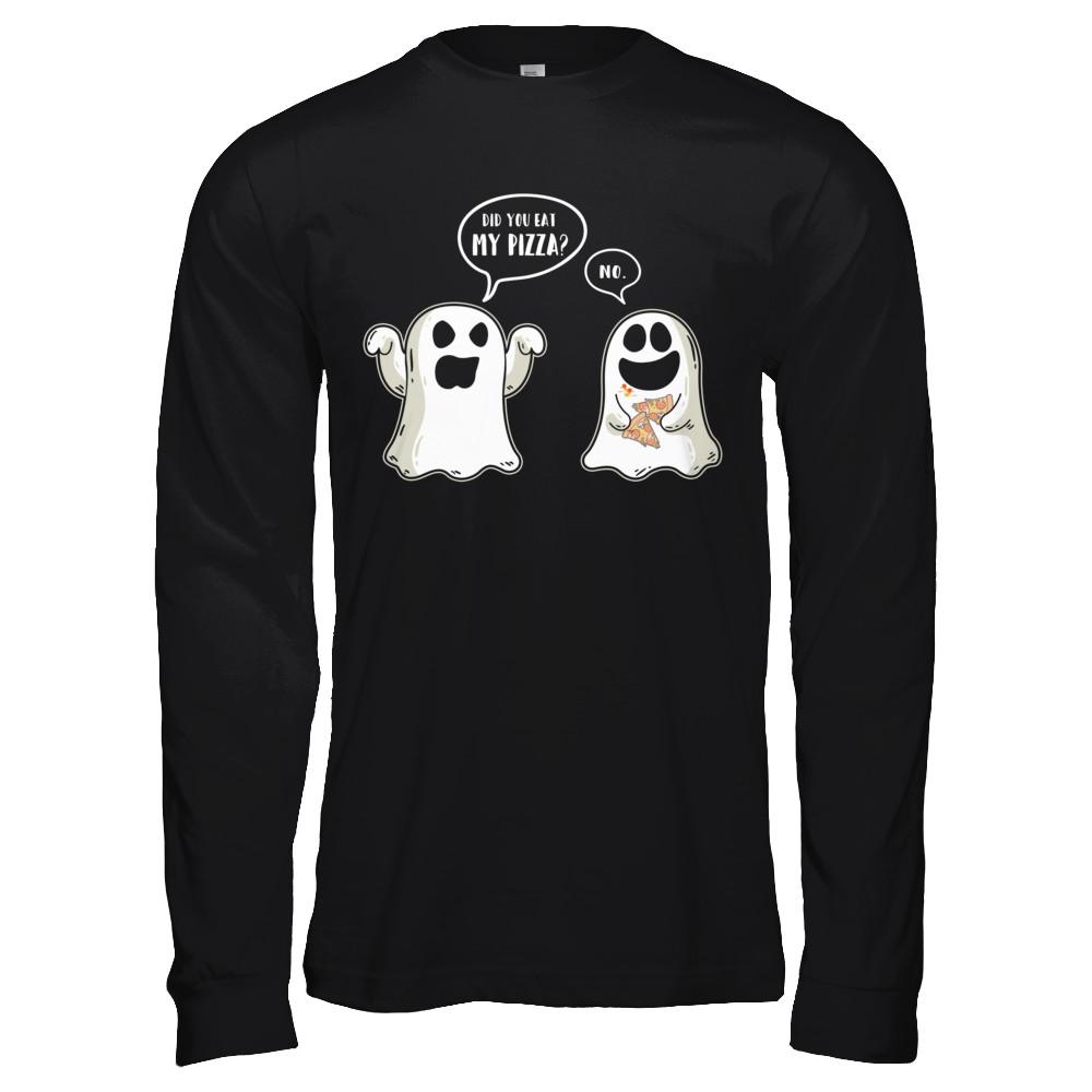 Funny Ghost Halloween Pizza Costume-T-Shirt & Hoodie-Long Sleeve T-Shirt-Black