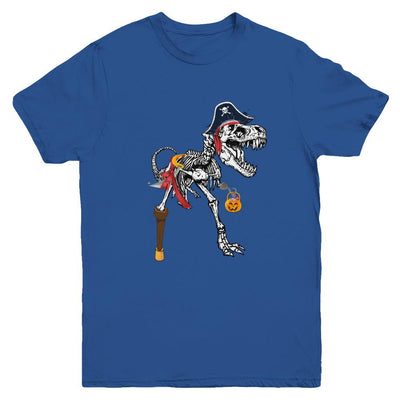 Dinosaurs T-Rex Skeleton Pirate Halloween Saurus For Kids Youth-Youth Shirt-Youth T-Shirt-Royal