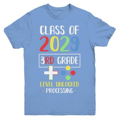 Class Of 2029 3rd Grade Level Unlock Gaming Back Go School Youth-Youth Shirt-Youth T-Shirt-Carolina Blue
