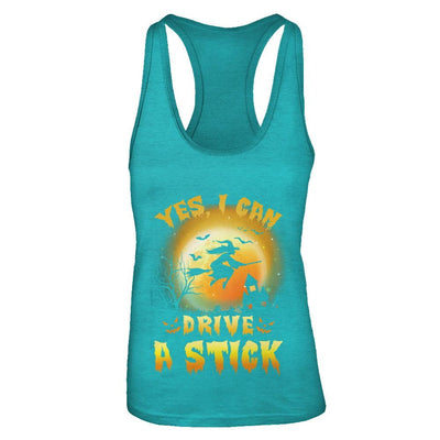 Yes I Can Drive A Stick Broom Funny Halloween Witch-T-Shirt & Tank Top-Women's Ideal Racerback Tank-Tahiti Blue