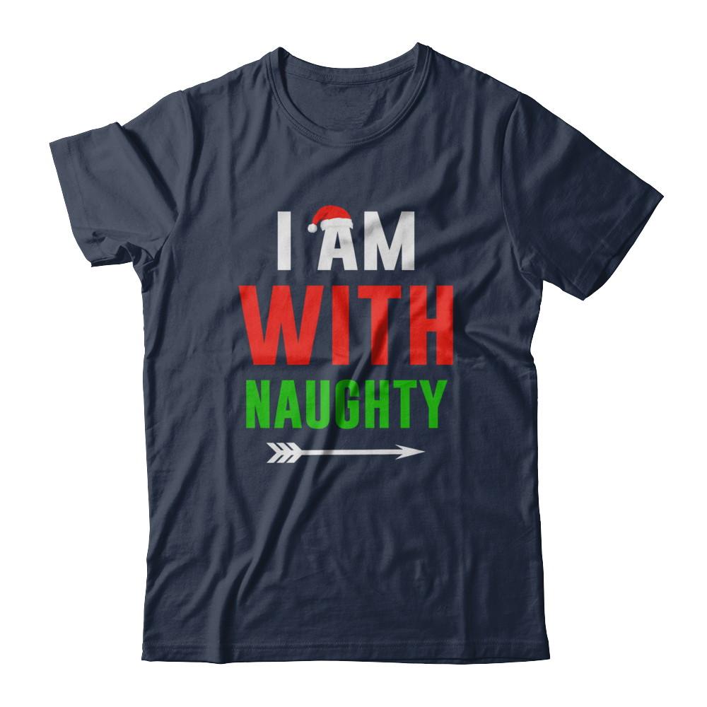 I'm With Naughty Matching Christmas Couples Pajamas-T-Shirt & Sweatshirt-Classic T-Shirt-Navy