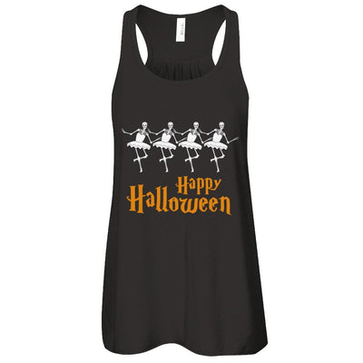 Ballet Skeleton Happy Halloween-T-Shirt & Tank Top-Women's Flowy Racerback Tank-Black