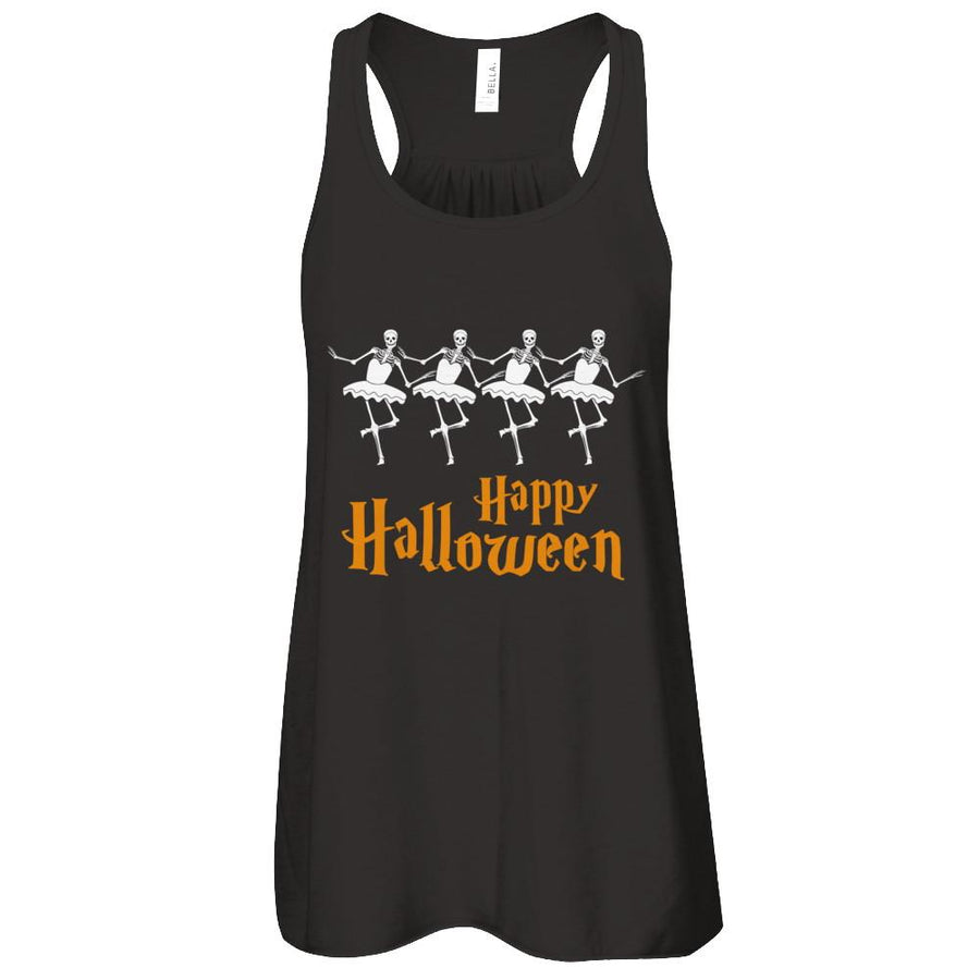 Ballet Skeleton Happy Halloween-T-Shirt & Tank Top-Women's Flowy Racerback Tank-Black
