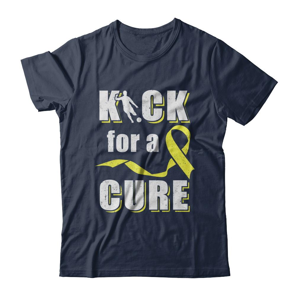 Kick For A Cure Soccer Yellow Childhood Cancer Awareness-T-Shirt & Hoodie-Classic T-Shirt-Navy