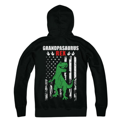 GranpaSaurus Grandpa Dinosaur Rex American Flag Fathers Day-T-Shirt & Hoodie-Pullover Hoodie-Black