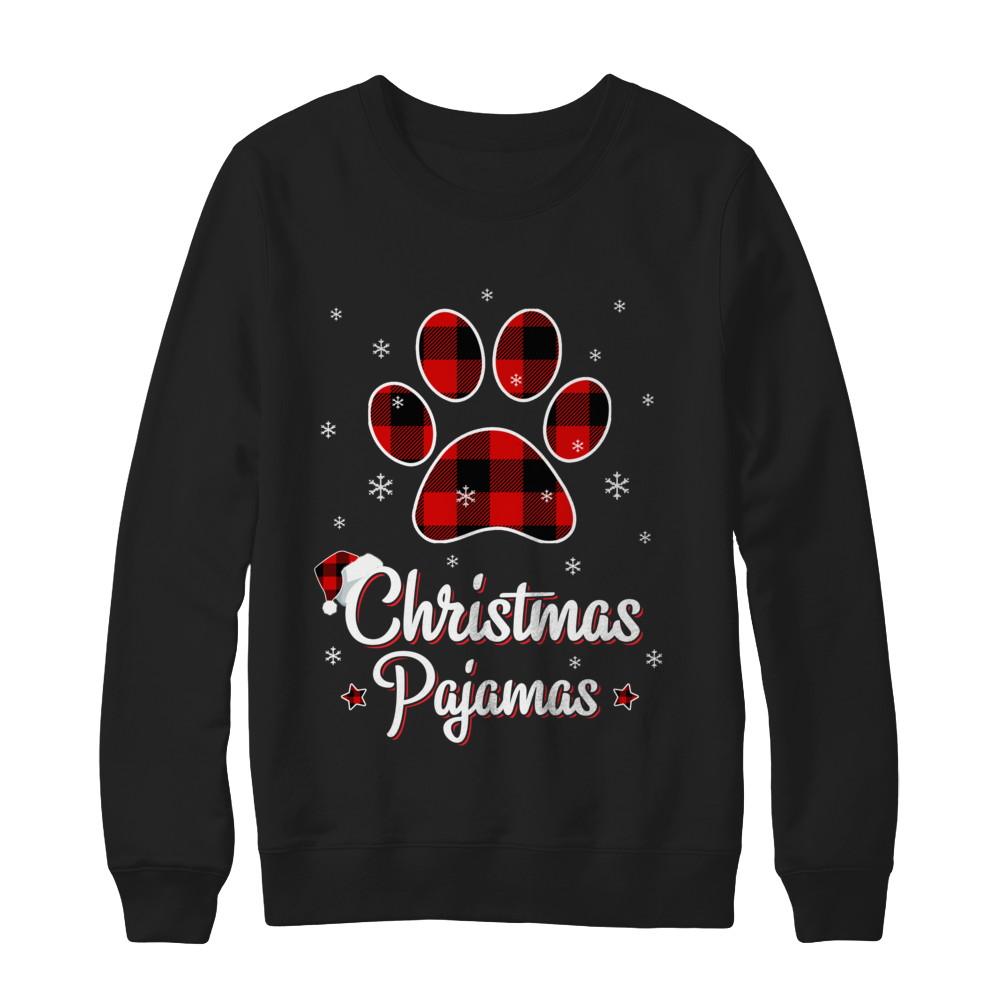 Buffalo Plaid Christmas Pajamas Dog Cat Hat Santa-T-Shirt & Sweatshirt-Crewneck Sweatshirt-Black