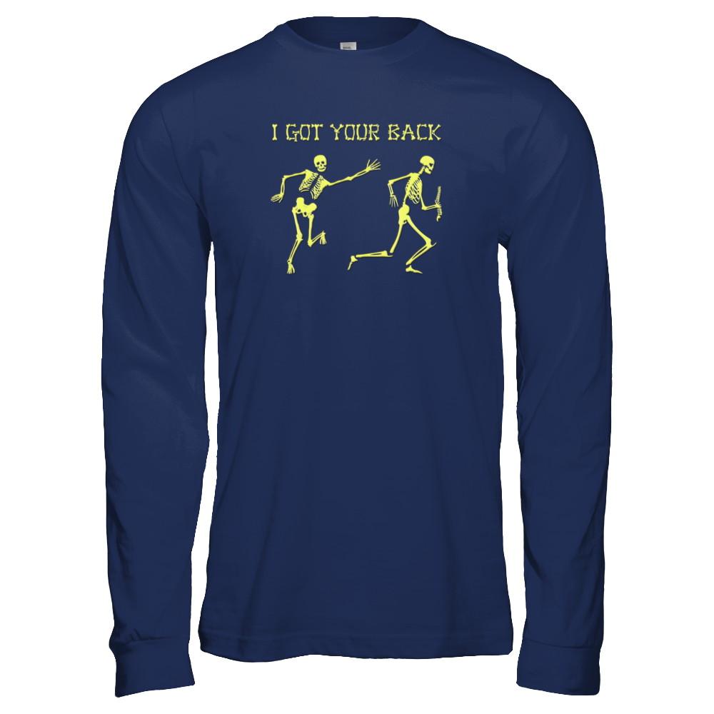 Funny Skeleton Halloween I Got Your Back-T-Shirt & Tank Top-Long Sleeve T-Shirt-Navy