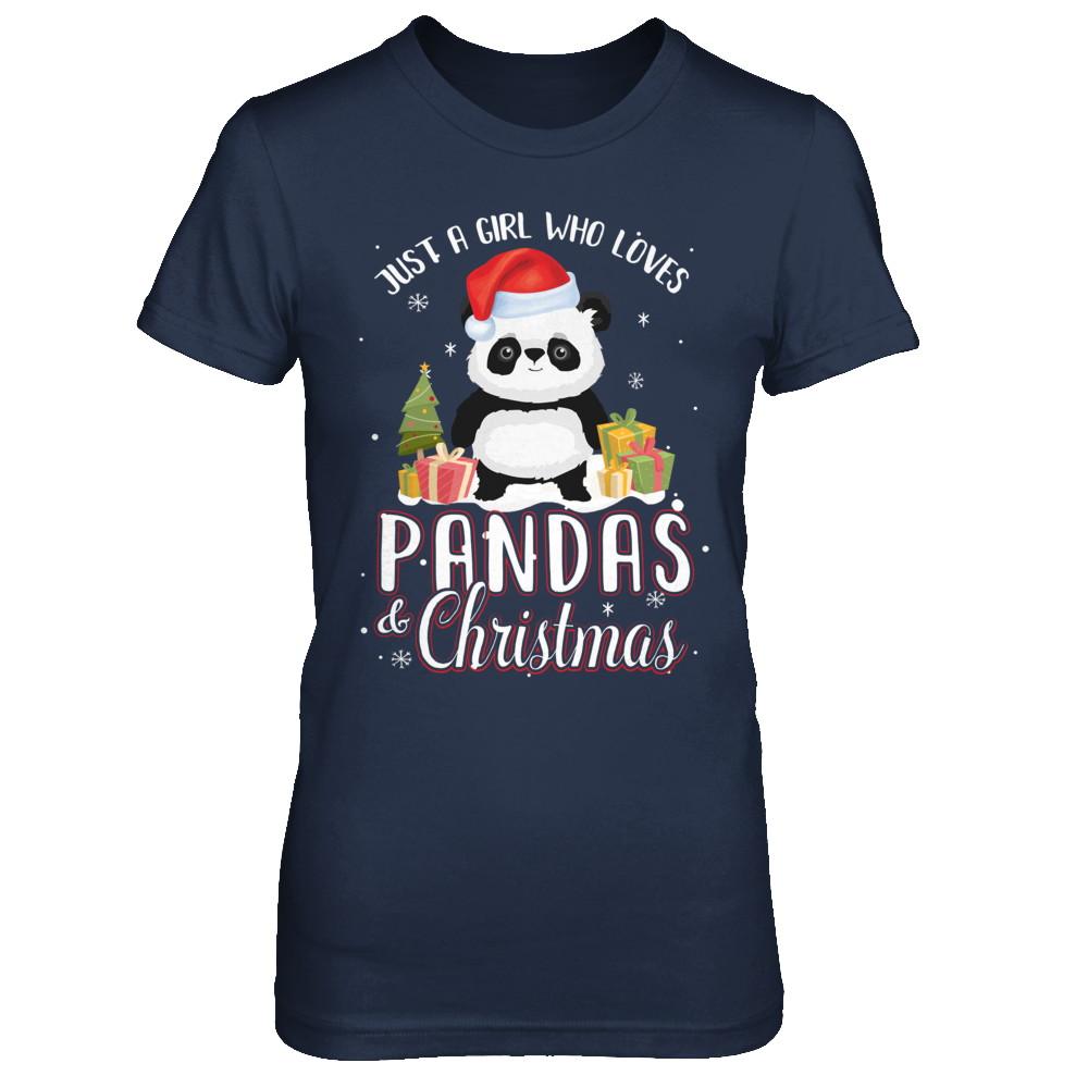 Just A Girl Who Loves Pandas And Christmas-T-Shirt & Sweatshirt-Women's T-Shirt-Navy