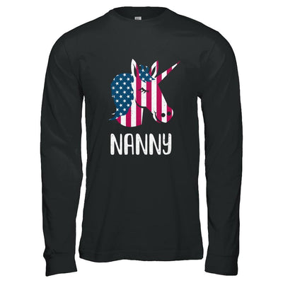 Patriotic Nanny Unicorn Americorn 4Th Of July-T-Shirt & Hoodie-Long Sleeve T-Shirt-Black