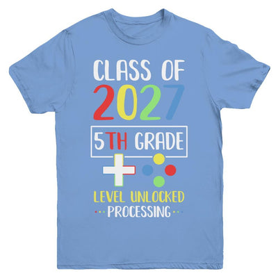 Class Of 2027 5th Grade Level Unlock Gaming Back Go School Youth-Youth Shirt-Youth T-Shirt-Carolina Blue