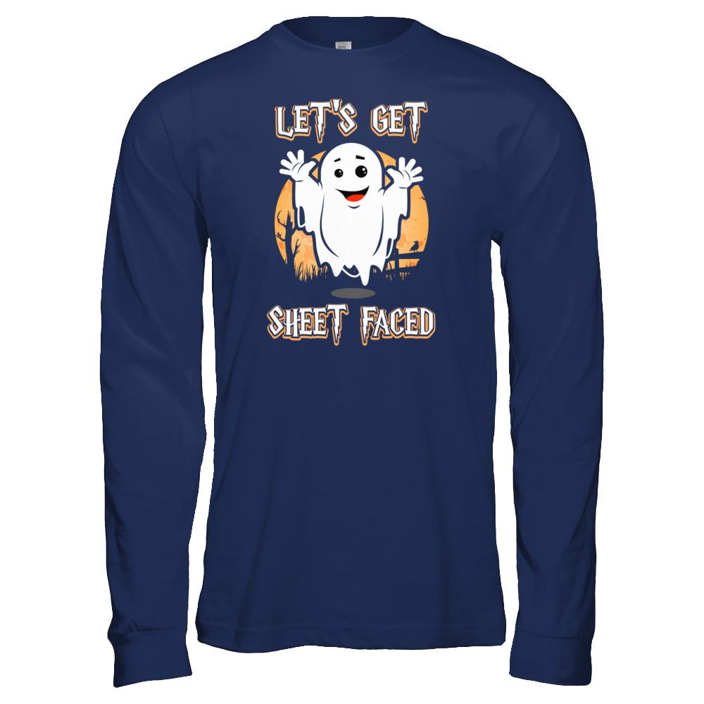 Halloween Let's Get Sheet Faced-T-Shirt & Tank Top-Long Sleeve T-Shirt-Navy