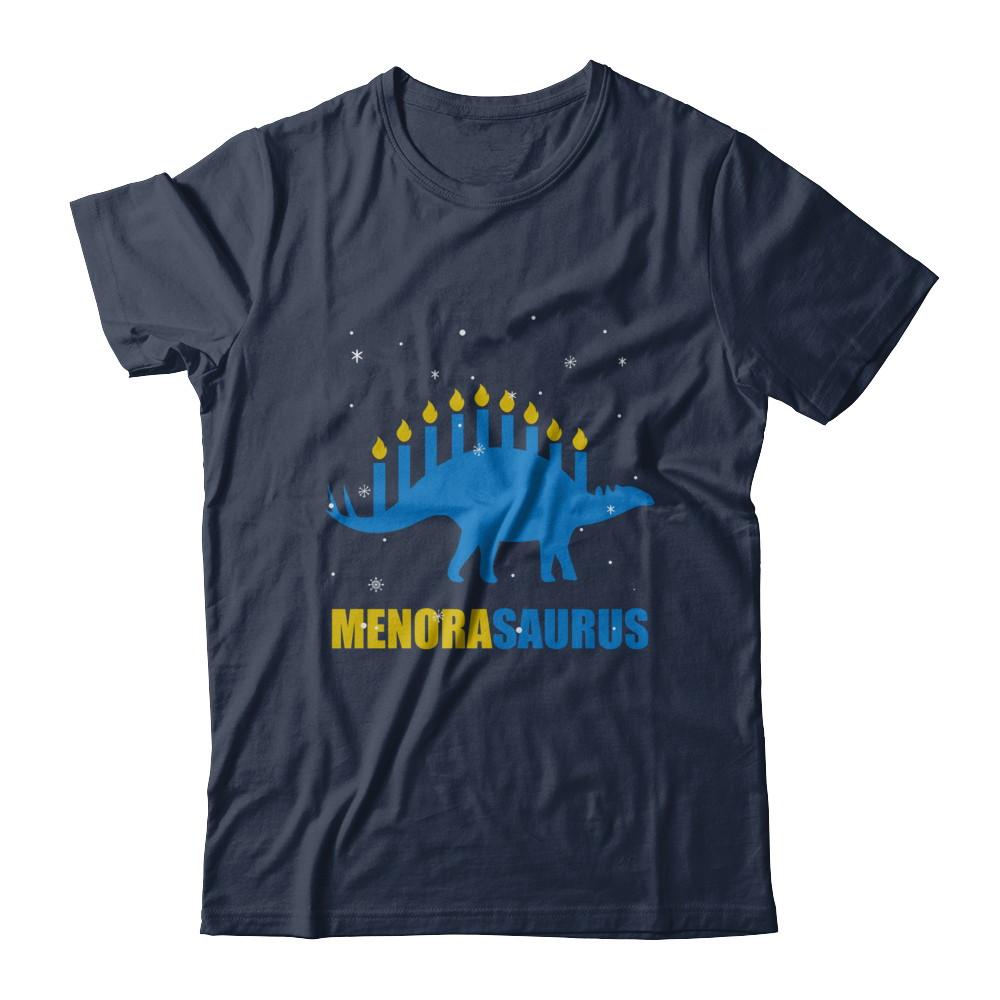 Funny Hanukkah Dinosaur Menorah Stegosaurus Menorasaurus-T-Shirt & Sweatshirt-Classic T-Shirt-Navy