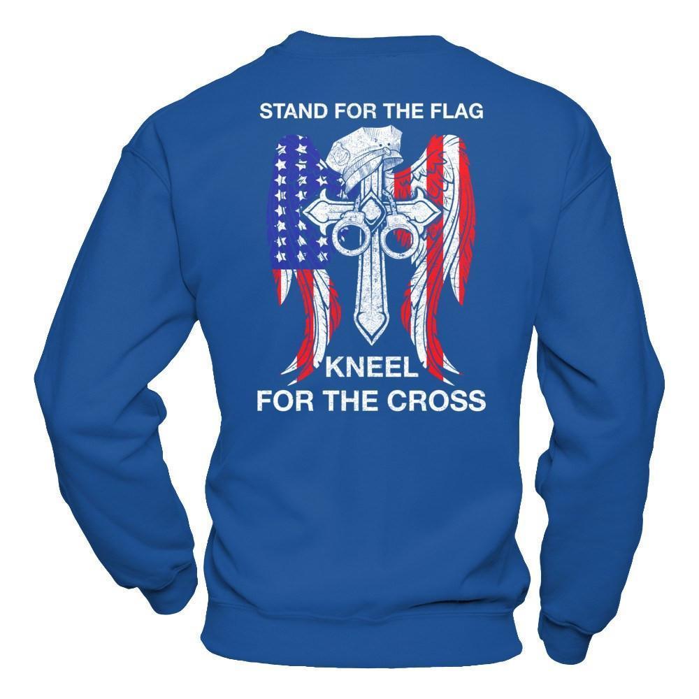 Police Stand For The Flag Kneel For The Cross-T-Shirt & Hoodie-Crewneck Sweatshirt-Royal