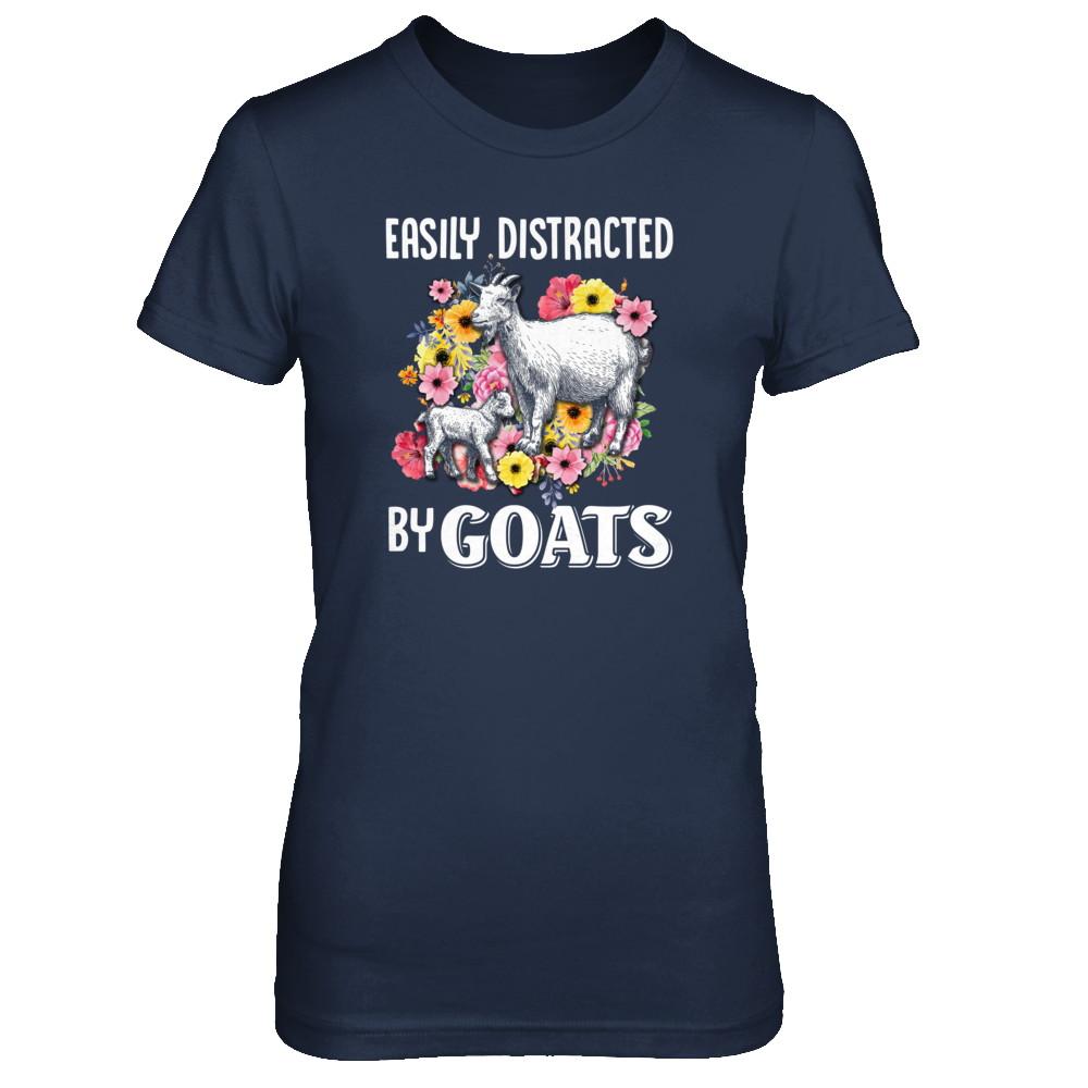 Easily Distracted By Goats-T-Shirt & Tank Top-Women's T-Shirt-Navy