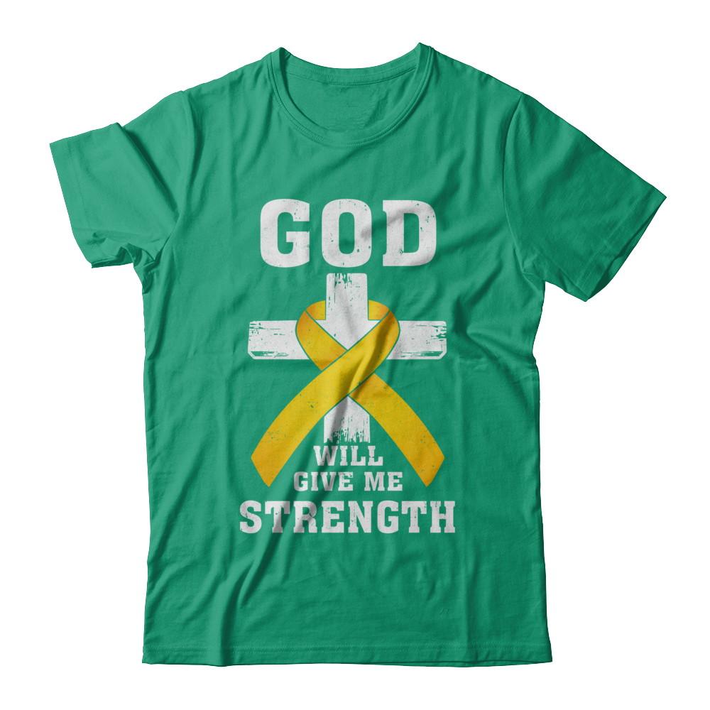 God Will Give Me Strength Gold Yellow Cancer Ribbon Gift-T-Shirt & Hoodie-Classic T-Shirt-Kelly Green