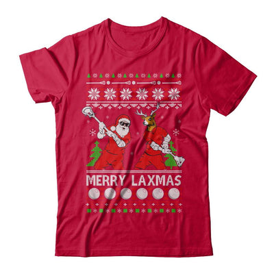 Lacrosse Santa Reindeer Merry Laxmas Ugly Christmas Sweater-T-Shirt & Sweatshirt-Classic T-Shirt-Red
