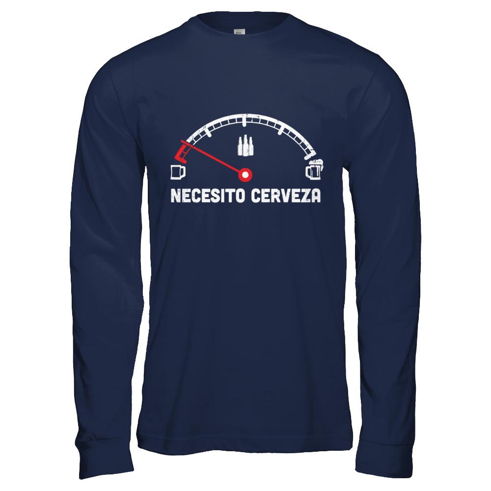 Funny Saying Cars Necesito Cerveza I Need Beer-T-Shirt & Hoodie-Long Sleeve T-Shirt-Navy