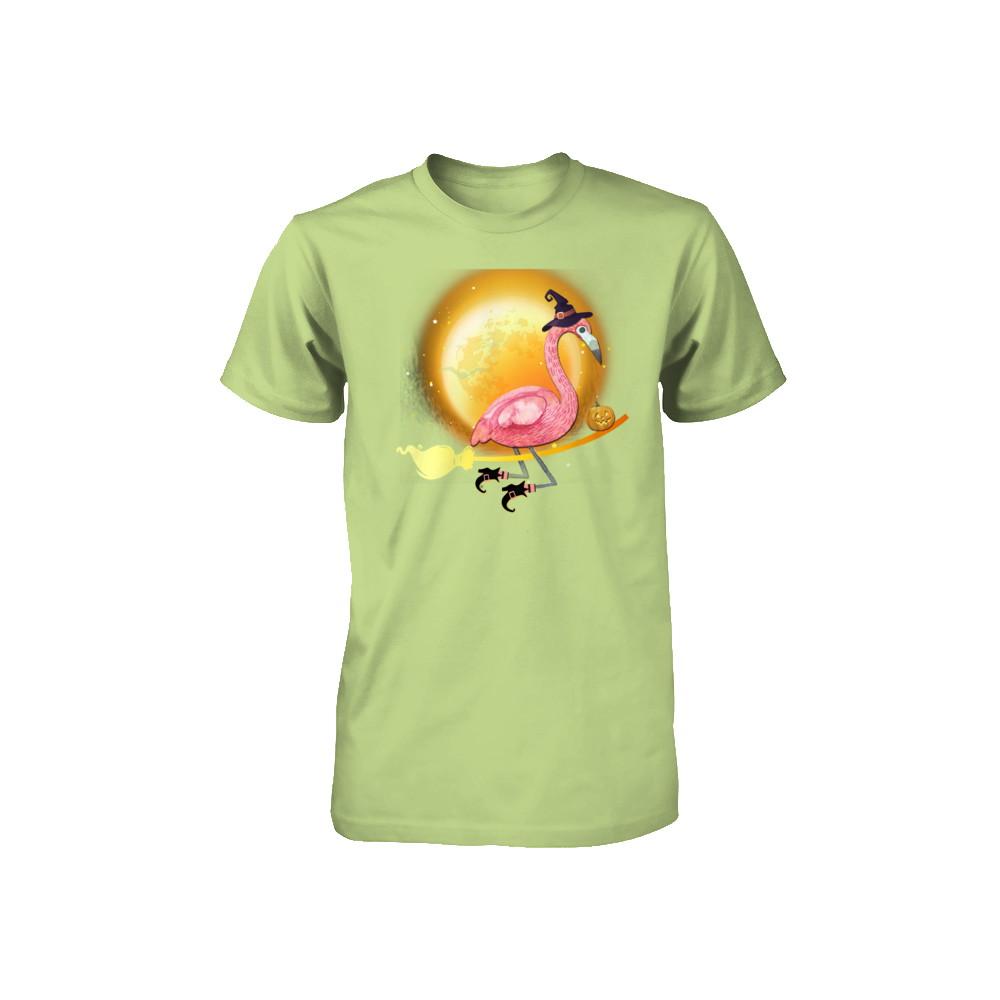 Funny Halloween Flamingo Witch Broom Scary Youth-Youth Shirt-Toddler T-Shirt-Key Lime