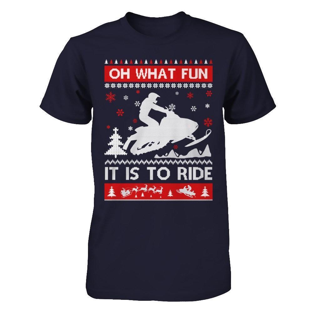 Snowmobile Sweater Christmas Oh What Fun It Is To Ride-T-Shirt & Hoodie-Premium T-Shirt-Midnight Navy
