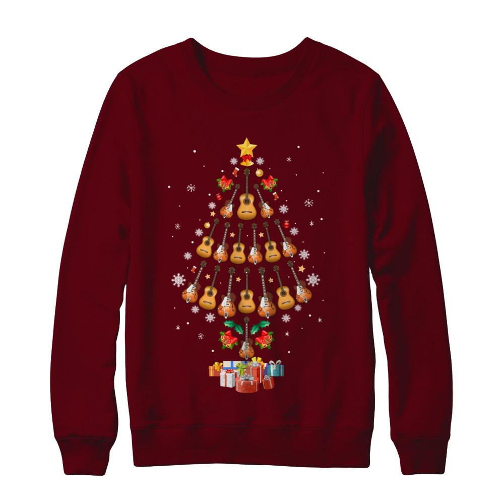 Music Guitar Christmas Tree Merry Xmas Gift-T-Shirt & Sweatshirt-Crewneck Sweatshirt-Maroon