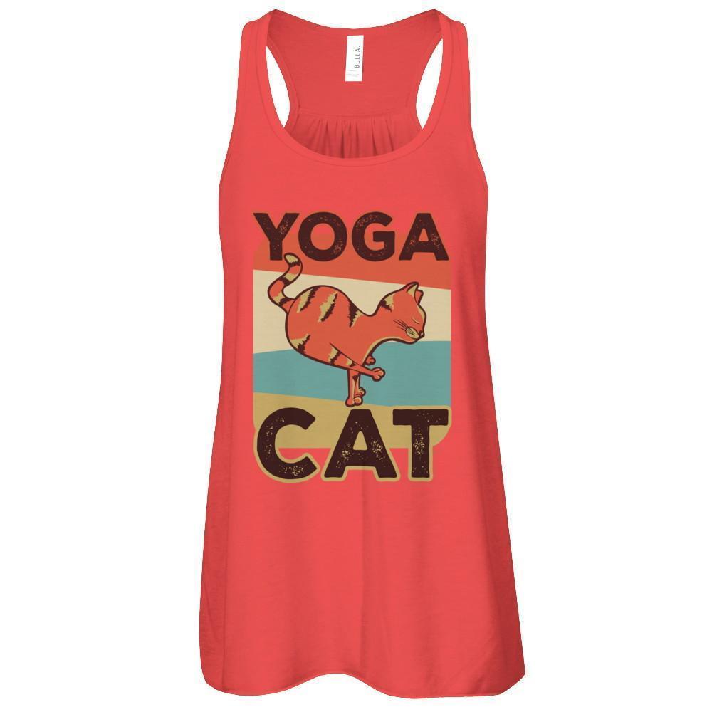 Classic Vintage Retro Yoga Cat Funny-T-Shirt & Tank Top-Women's Flowy Racerback Tank-Red