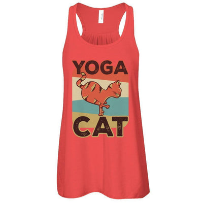 Classic Vintage Retro Yoga Cat Funny-T-Shirt & Tank Top-Women's Flowy Racerback Tank-Red
