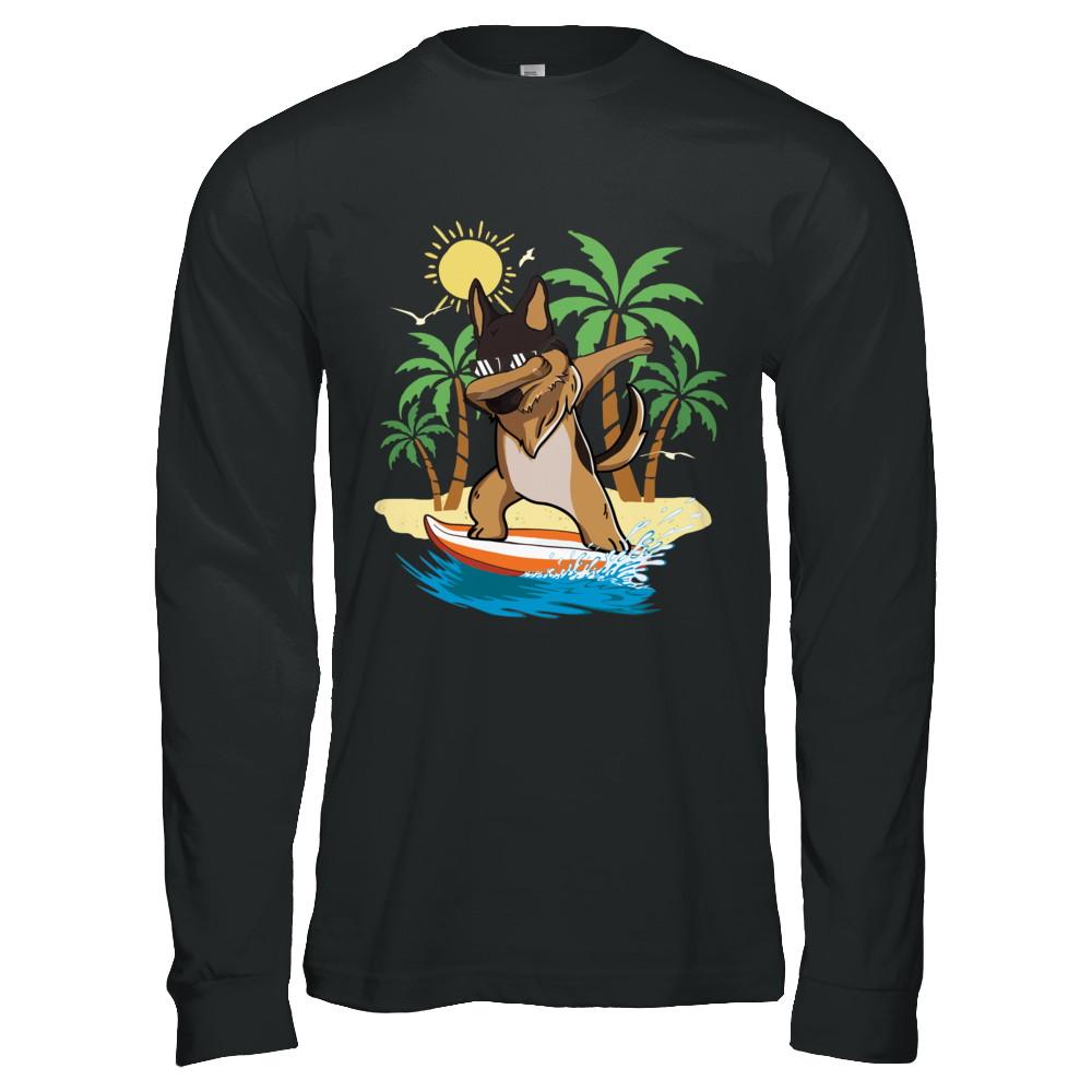 Summer Vacation Dabbing German Shepherd Surfing Surfboard Gift-T-Shirt & Hoodie-Long Sleeve T-Shirt-Black