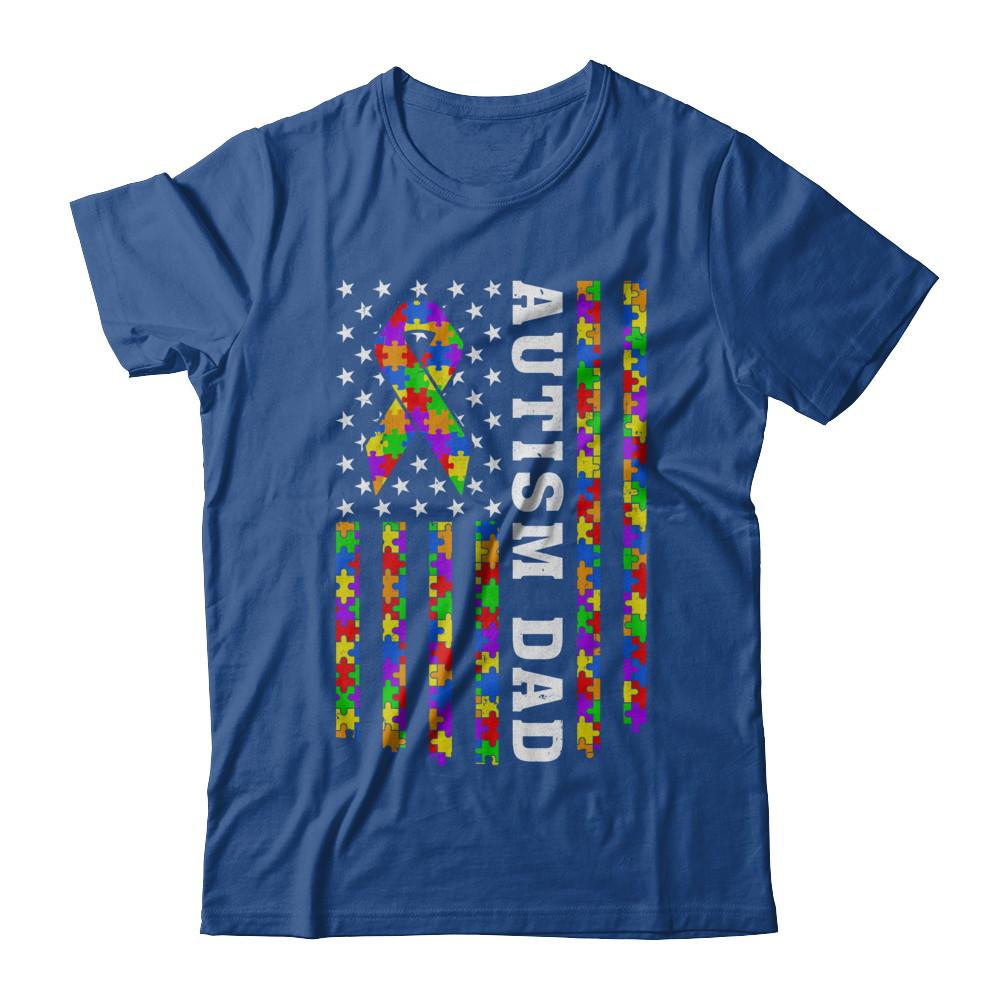 Proud Autism Dad Daddy Autistic Us Flag Fathers Day-T-Shirt & Hoodie-Classic T-Shirt-Royal