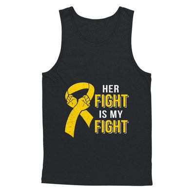 Her Fight Is My Fight Childhood Cancer Yellow Ribbon-T-Shirt & Hoodie-Unisex Tank-Black