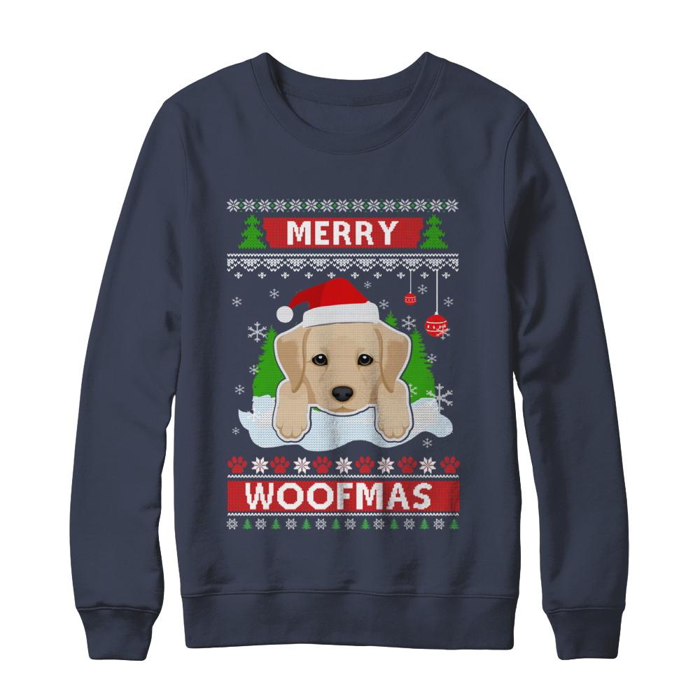 Labrador Merry Woofmas Ugly Christmas Sweater-T-Shirt & Sweatshirt-Crewneck Sweatshirt-Navy