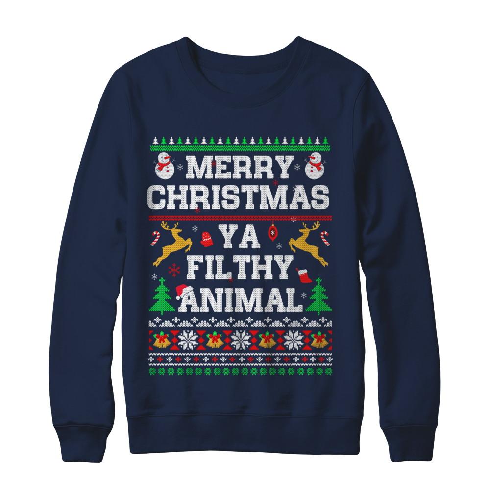 Merry Christmas Filthy Animal Ugly Sweater-T-Shirt & Sweatshirt-Crewneck Sweatshirt-Navy