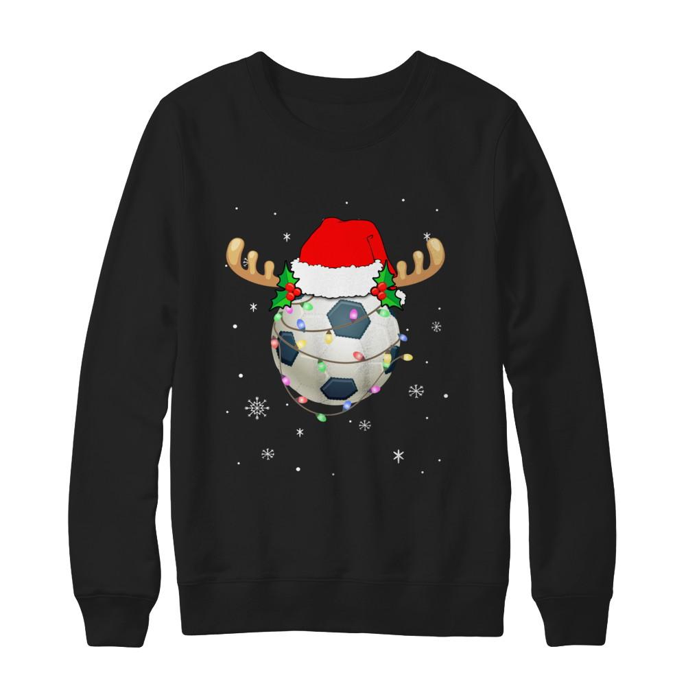 Santa Hat Soccer Reindeer Christmas Gifts-T-Shirt & Sweatshirt-Crewneck Sweatshirt-Black