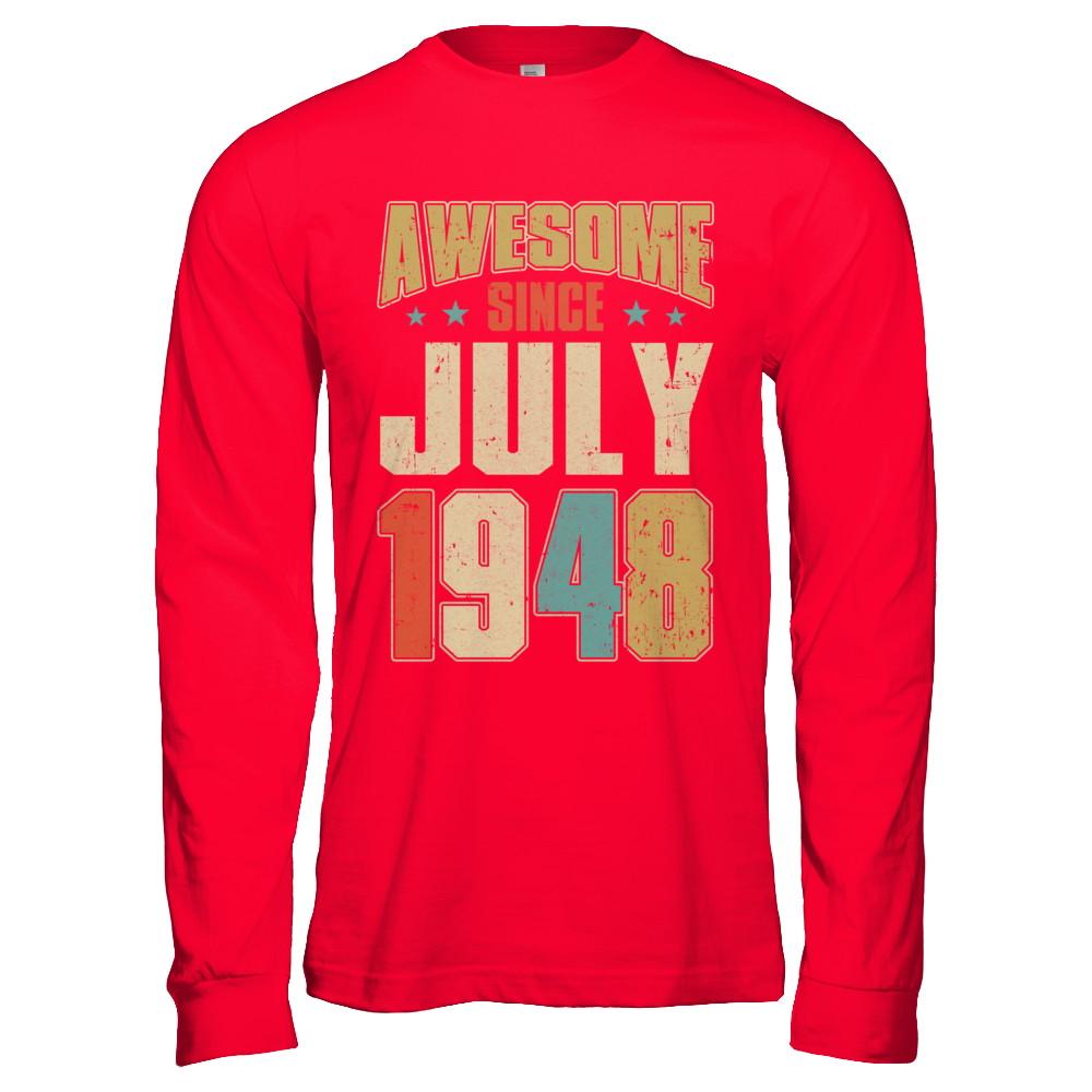 Vintage Retro Awesome Since July 1948 73th Birthday-T-Shirt & Hoodie-Long Sleeve T-Shirt-Red