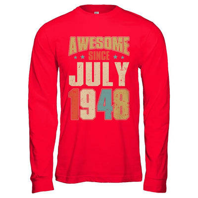 Vintage Retro Awesome Since July 1948 73th Birthday-T-Shirt & Hoodie-Long Sleeve T-Shirt-Red