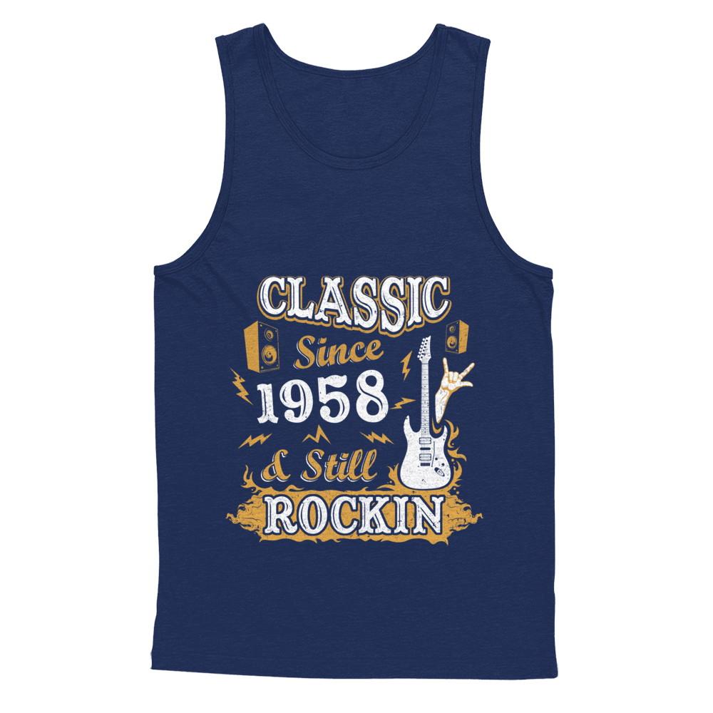Vintage Classic Since 1958 With Rockin 63th Birthday-T-Shirt & Hoodie-Unisex Tank-Navy