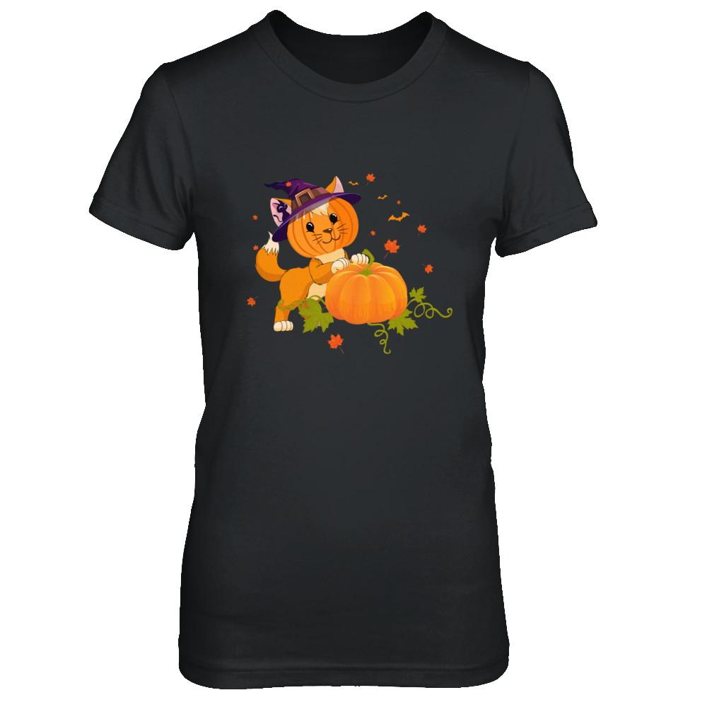 Funny Halloween Cat Pumpkin Costume-T-Shirt & Hoodie-Women's T-Shirt-Black