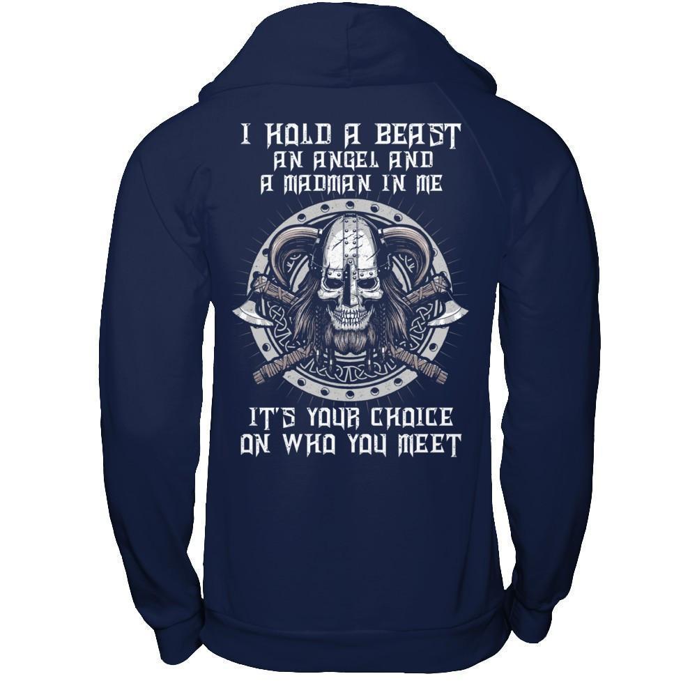 Viking I Hold A Beast An Angel And A Madman In Me-T-Shirt & Hoodie-Pullover Hoodie-Navy