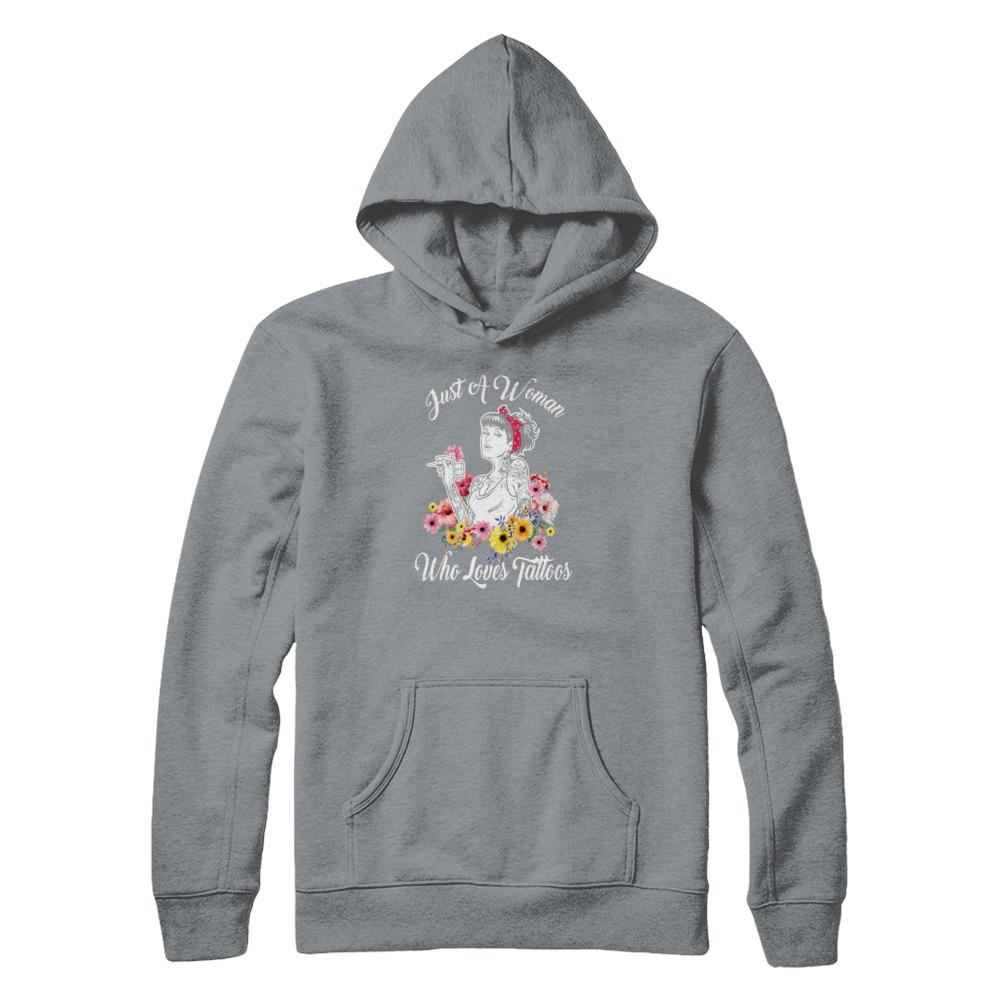 Just A Woman Who Loves Tattoos-T-Shirt & Tank Top-Pullover Hoodie-Light Steel
