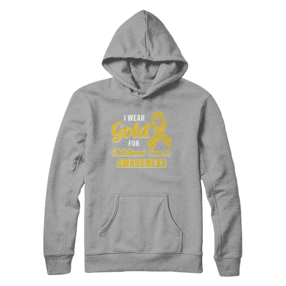 Dad Mom I Wear Gold For Childhood Cancer Awareness-T-Shirt & Hoodie-Pullover Hoodie-Light Steel