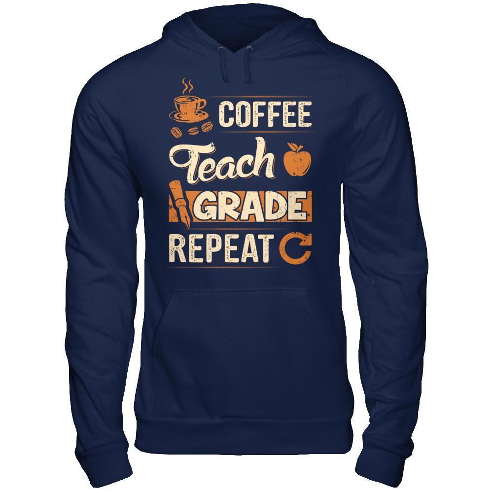 Coffee Teach Grade Repeat-T-Shirt & Hoodie-Pullover Hoodie-Navy
